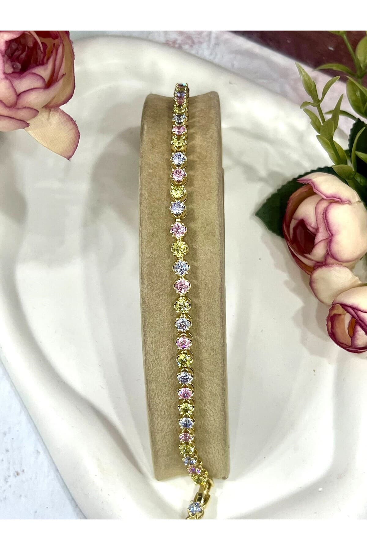 Gökkuşağı Esintisi Renkli Taşlı Su Yolu Bileklik (Gold14k/17-19m) - Görsel 2