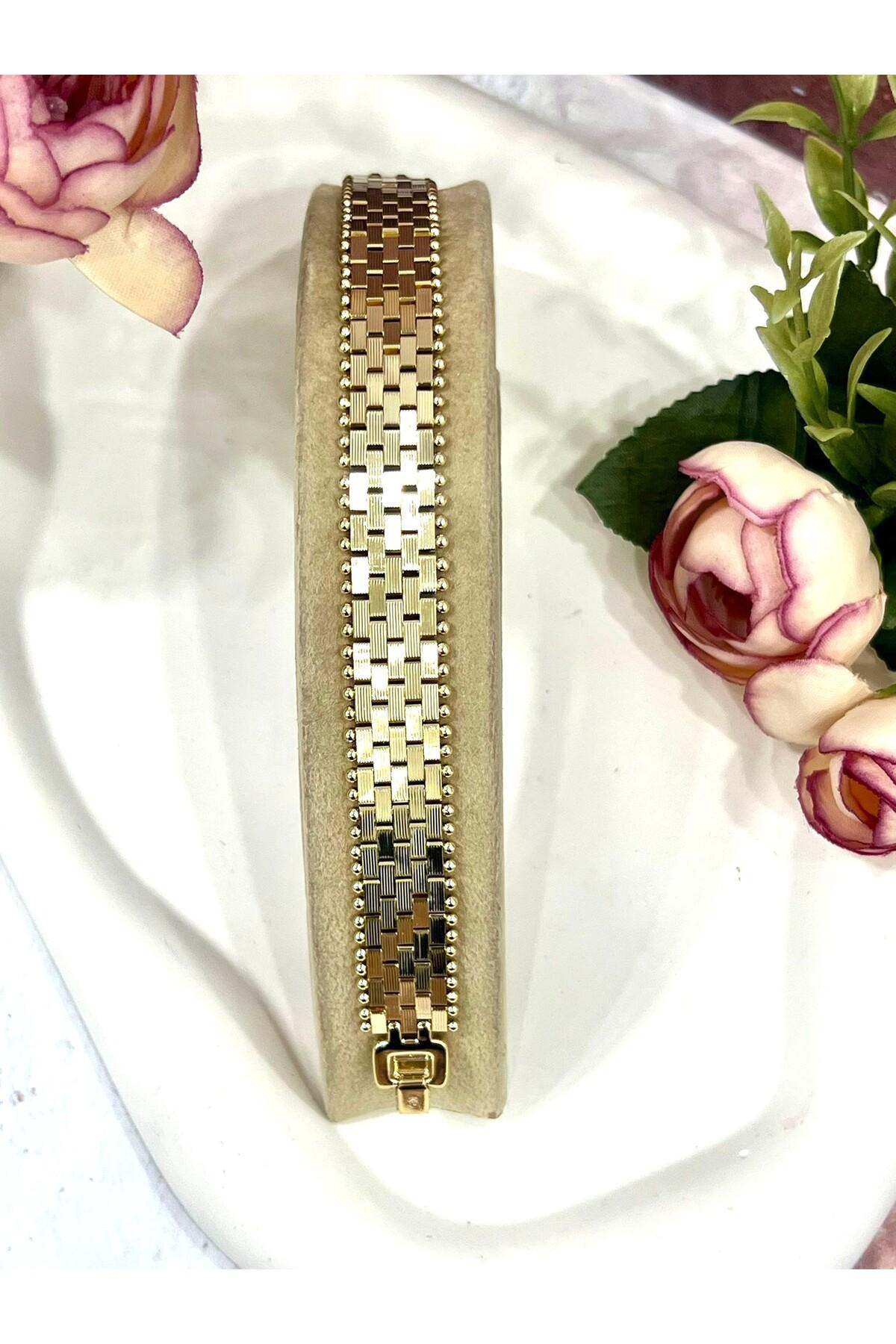 VIP Seri İşlemeli Hasır Desenli Gold Bileklik (Gold14k/18cm) - Görsel 4