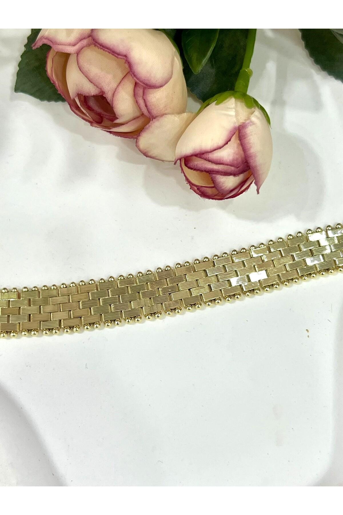 VIP Seri İşlemeli Hasır Desenli Gold Bileklik (Gold14k/18cm) - Görsel 2