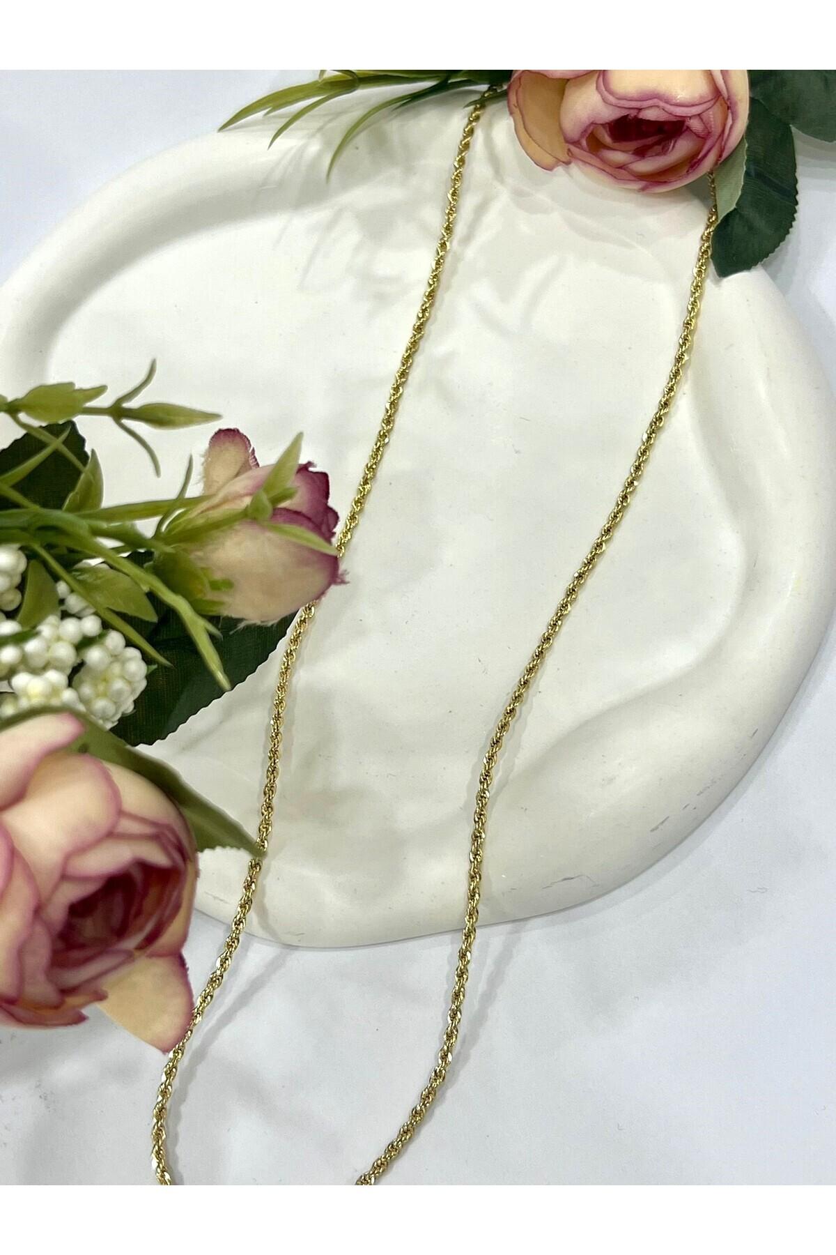 İnce Burgu Çelik Kolye (14K GOLD-70CM) - Görsel 6