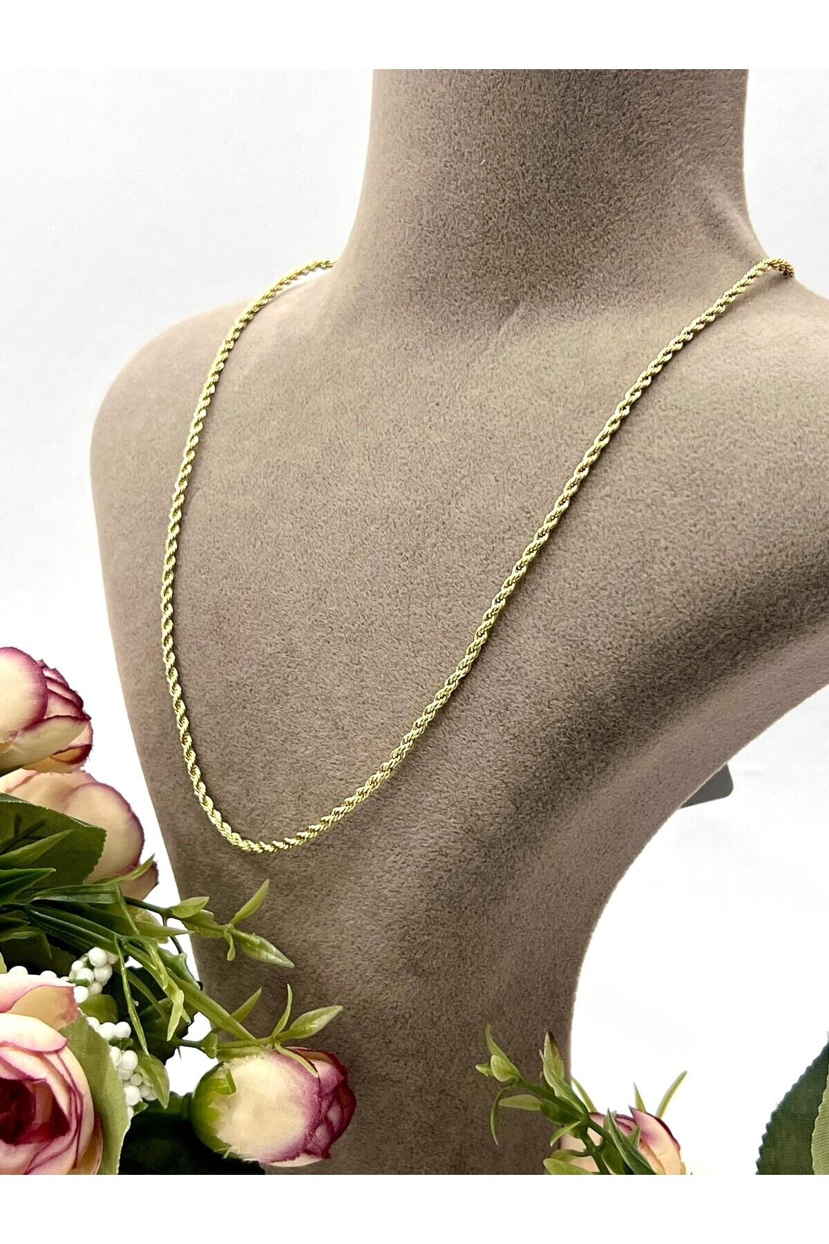 İnce Burgu Çelik Kolye (14K GOLD-50CM)