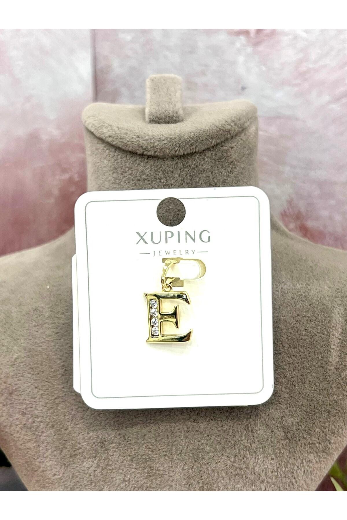 Zirkon Taşlı Harf E Kolye Ucu (14k Gold 1x1cm)