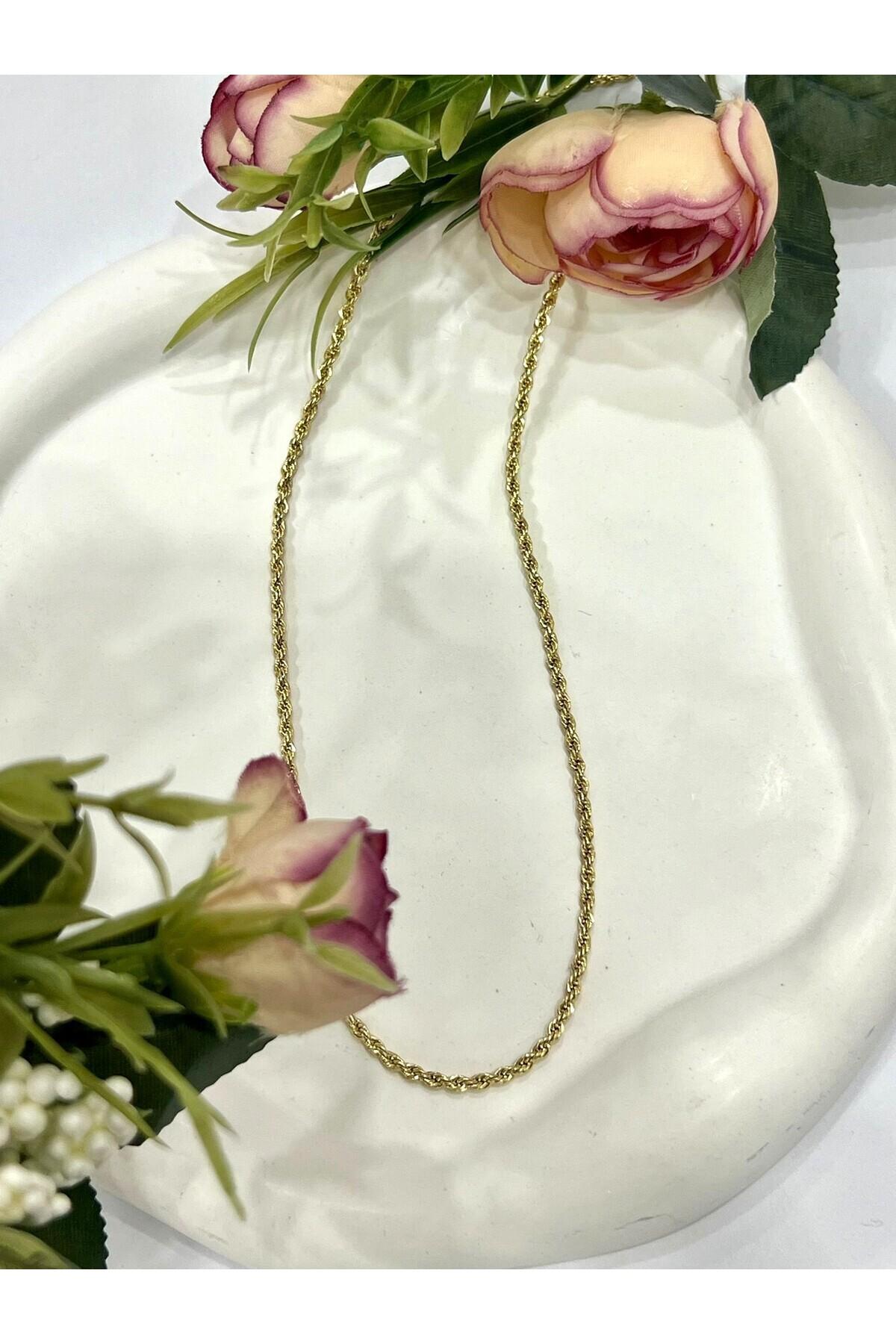 İnce Burgu Çelik Kolye (14K GOLD-70CM) - Görsel 5