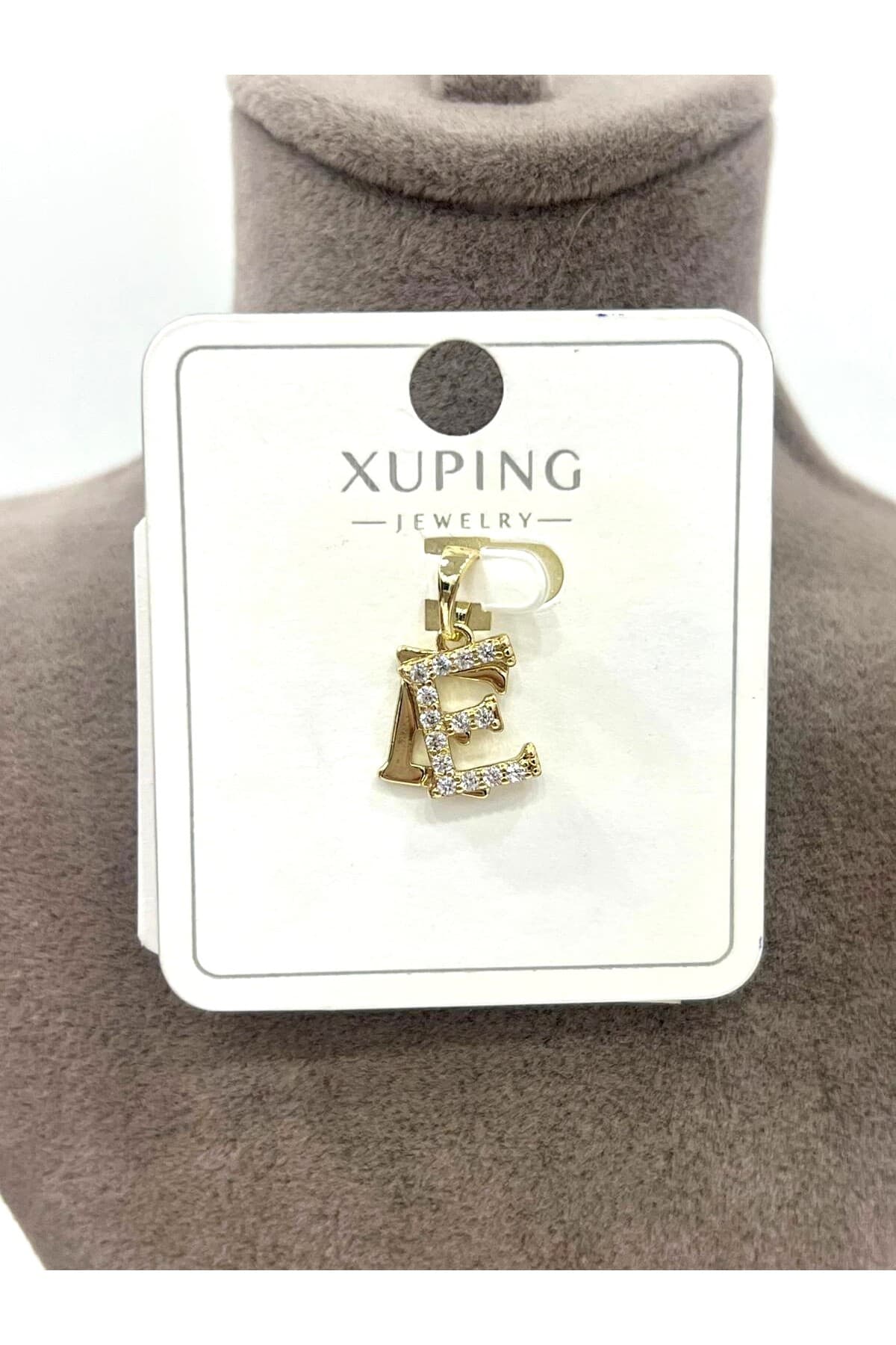 Zirkon Taşlı Harf E Kolye Ucu (14k Gold 1x1cm)